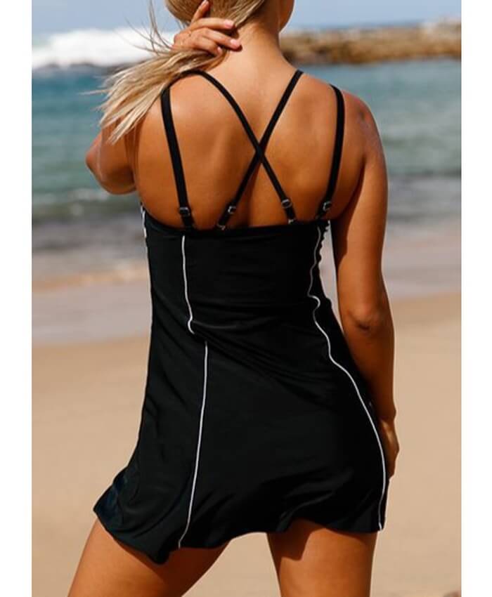 Criss Cross Back Padded Printed Swimdress